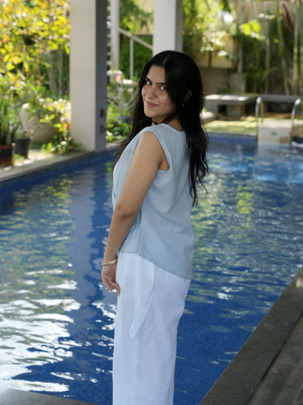 Azzurra Blue & White Linen Drape Set
