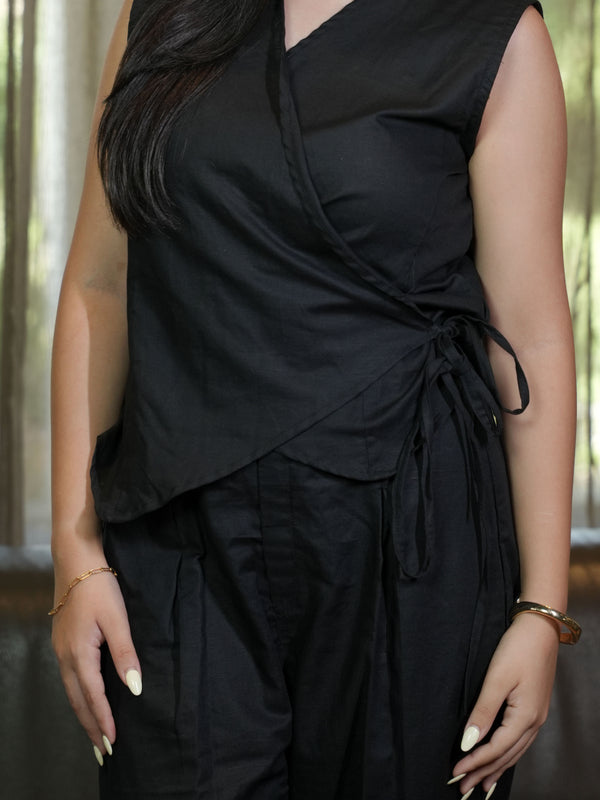 Torsia Wrap Black Linen Co-ord Set