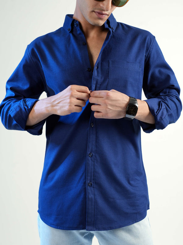 Navy Blue Cotton Oxford Shirt