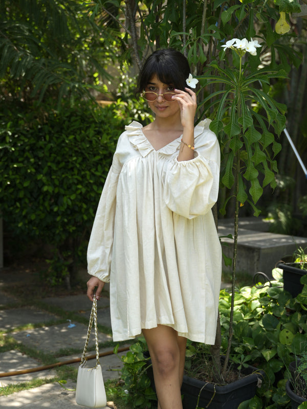 Volant Beige Khadi Babydoll Dress