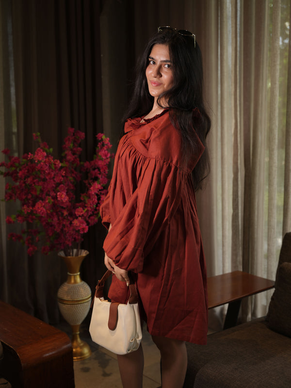 Volant Rust Linen Babydoll Dress