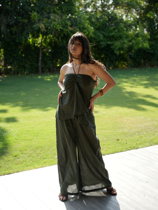 Sunset Halterneck Green Linen Co-ord Set