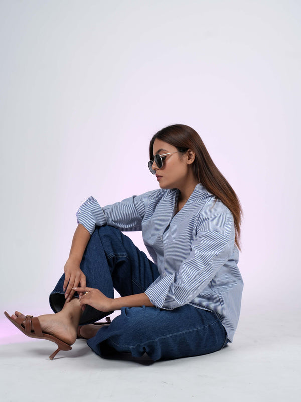 Santorini Stripes V-Neck Shirt