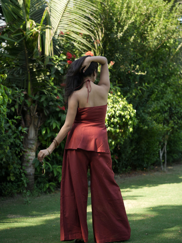 Sunset Halterneck Rust Linen Co-ord Set