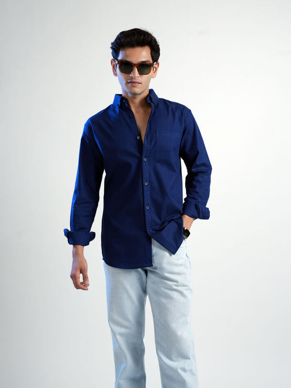 Navy Blue Cotton Oxford Shirt