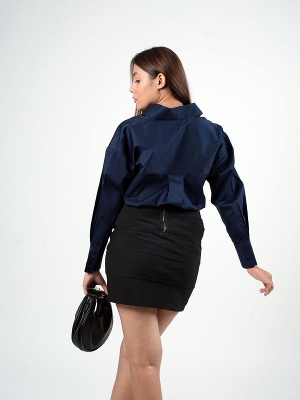 Luxe Navy Satin Shirt