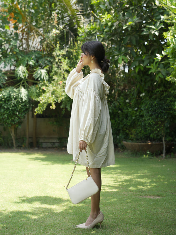 Volant Beige Khadi Babydoll Dress
