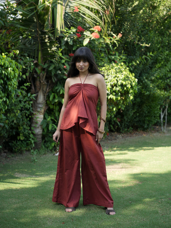 Sunset Halterneck Rust Linen Co-ord Set