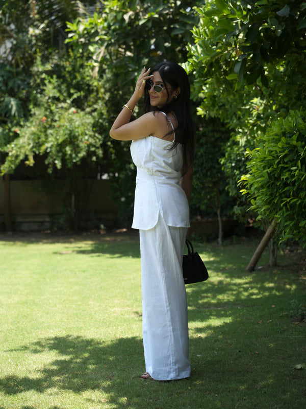 Signature Peplum White Linen Co-ord Set