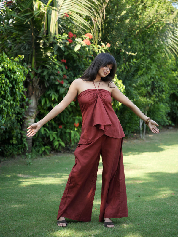 Sunset Halterneck Rust Linen Co-ord Set