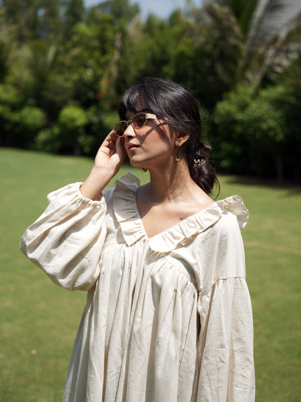 Volant Beige Khadi Babydoll Dress