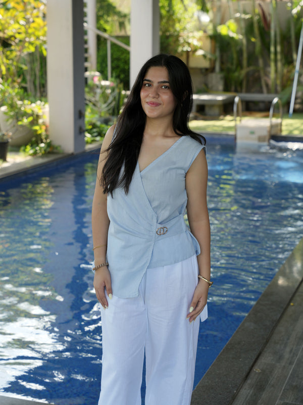 Azzurra Blue & White Linen Drape Set