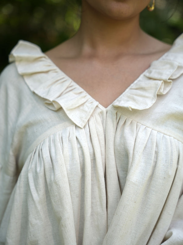 Volant Beige Khadi Babydoll Dress