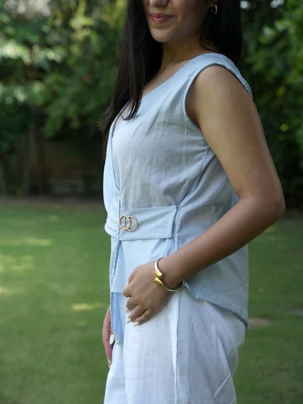 Azzurra Blue & White Linen Drape Set