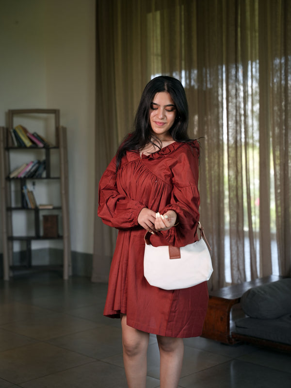 Volant Rust Linen Babydoll Dress