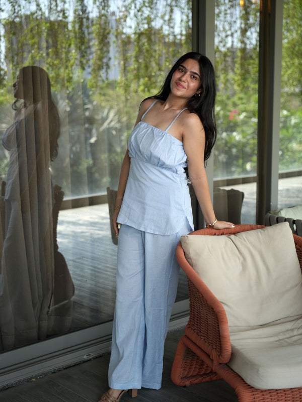 Signature Peplum Blue Linen Co-ord Set