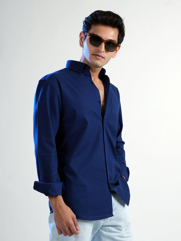 Navy Blue Cotton Oxford Shirt