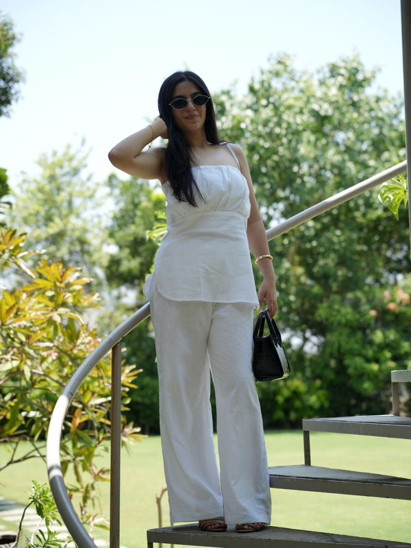 Signature Peplum White Linen Co-ord Set