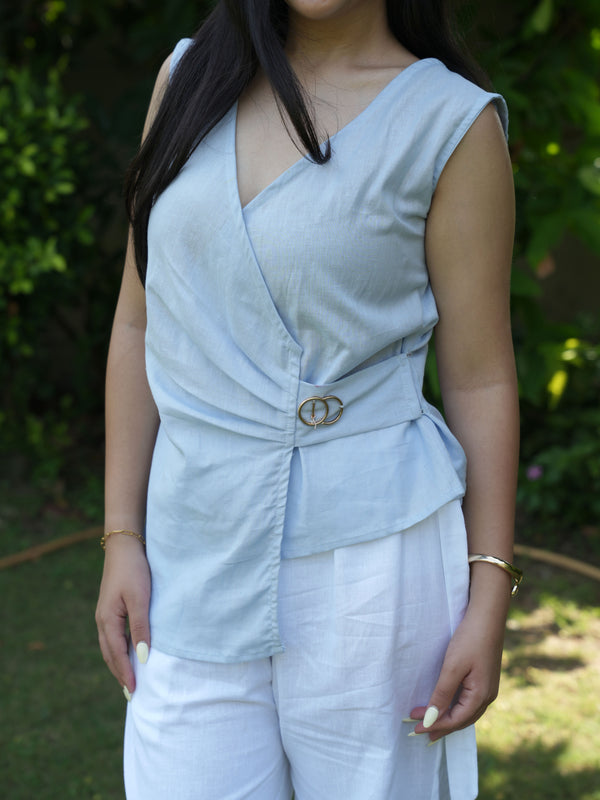 Azzurra Blue & White Linen Drape Set