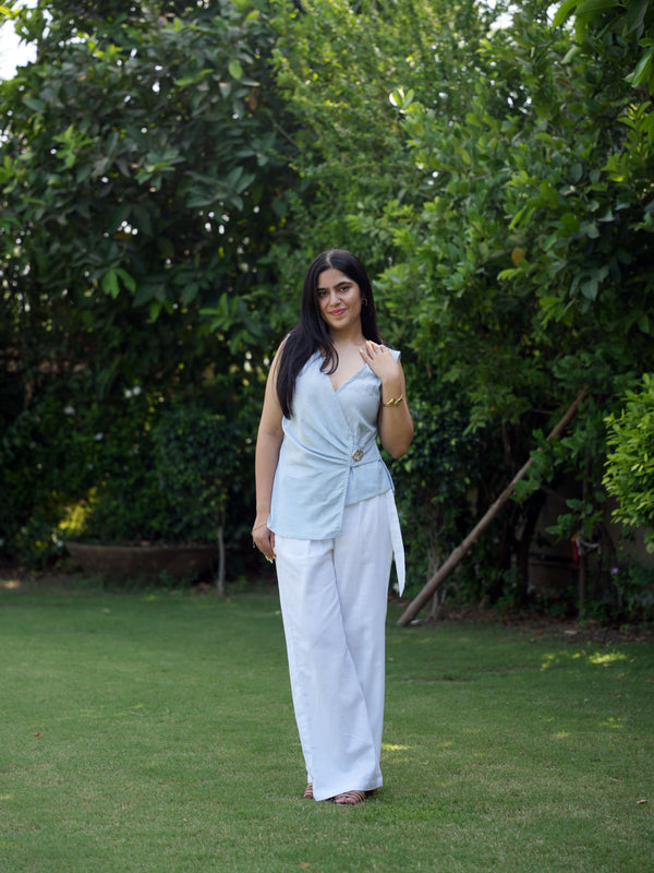 Azzurra Blue & White Linen Drape Set