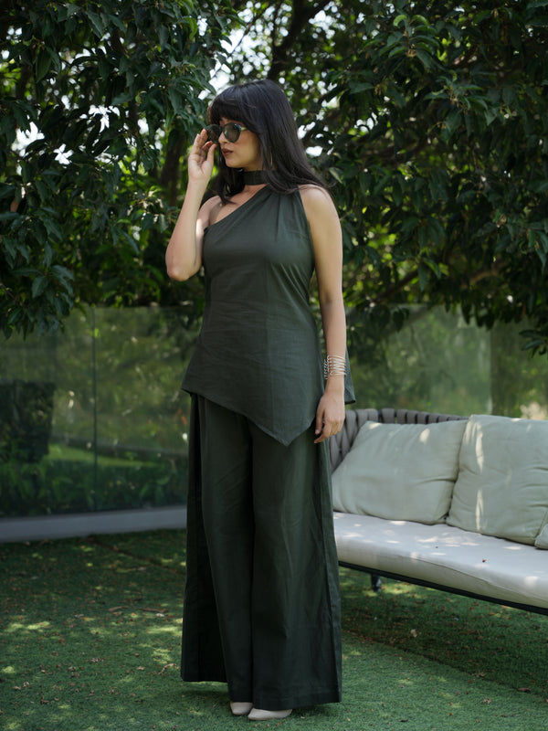 Roma Halterneck Green Linen Co-ord Set