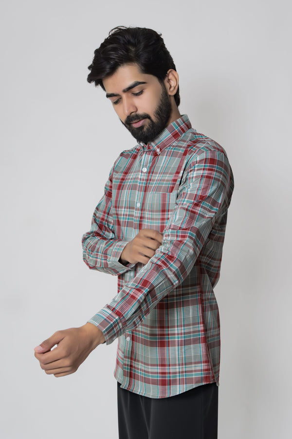 Red and Grey Signature Twill Checks Shirt