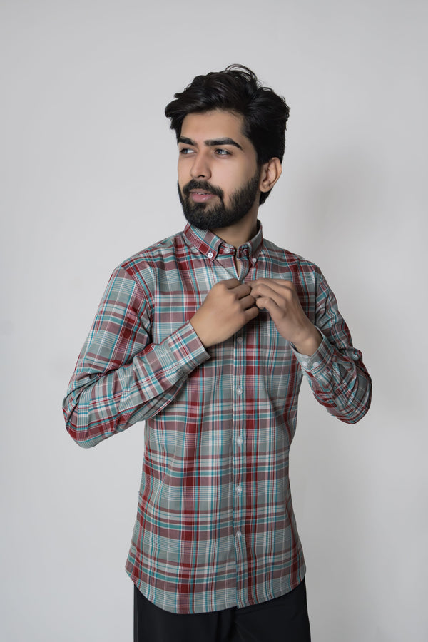 Red and Grey Signature Twill Checks Shirt
