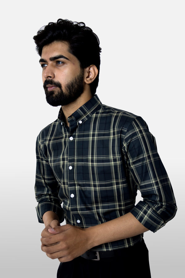 Black and Khaki Signature Twill Checks Shirt