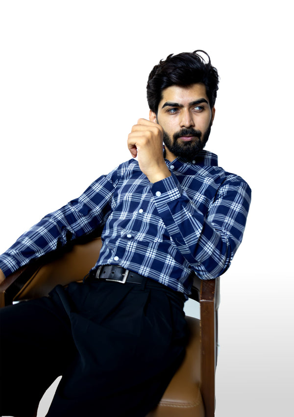 Navy Blue Checks Shirt