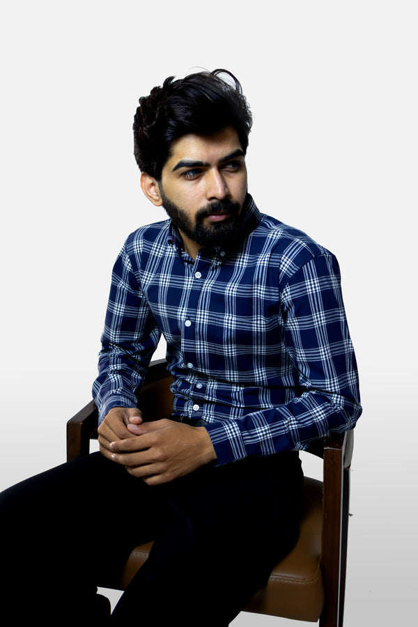 Navy Blue Checks Shirt