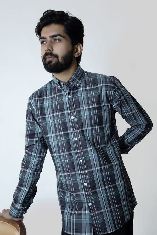 Teal Blue Signature Twill Checks Shirt