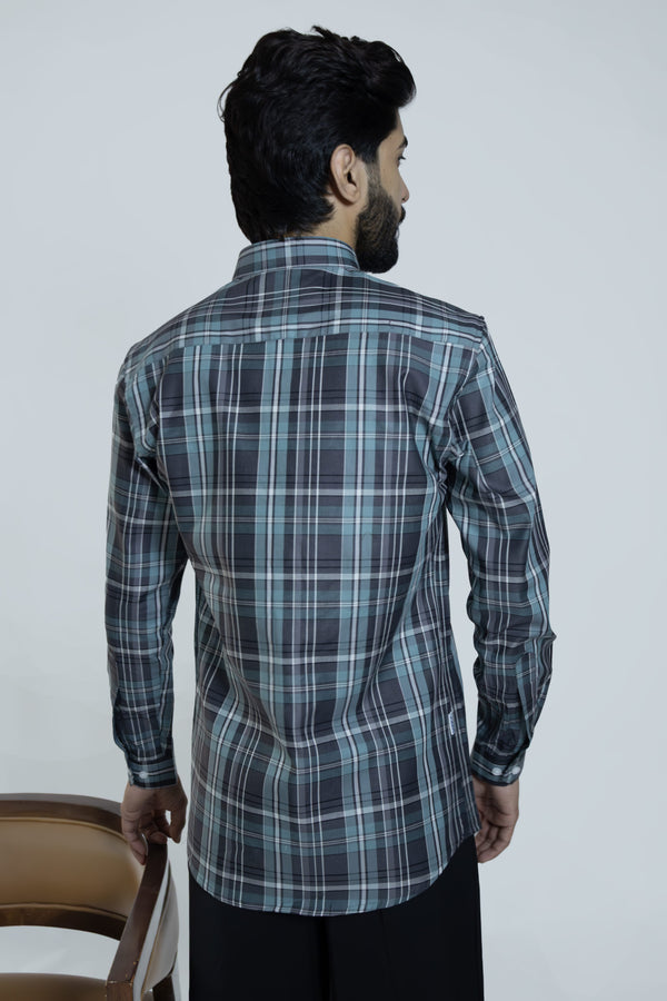 Teal Blue Signature Twill Checks Shirt