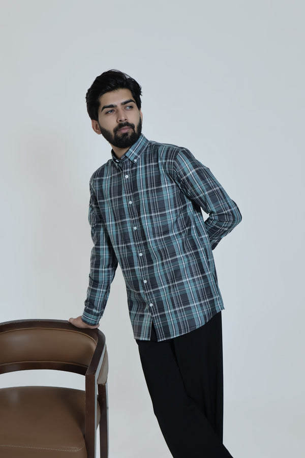 Teal Blue Signature Twill Checks Shirt