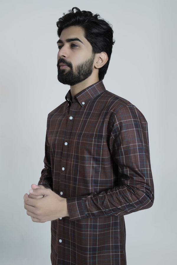 Coffee Brown Signature Twill Checks Shirt