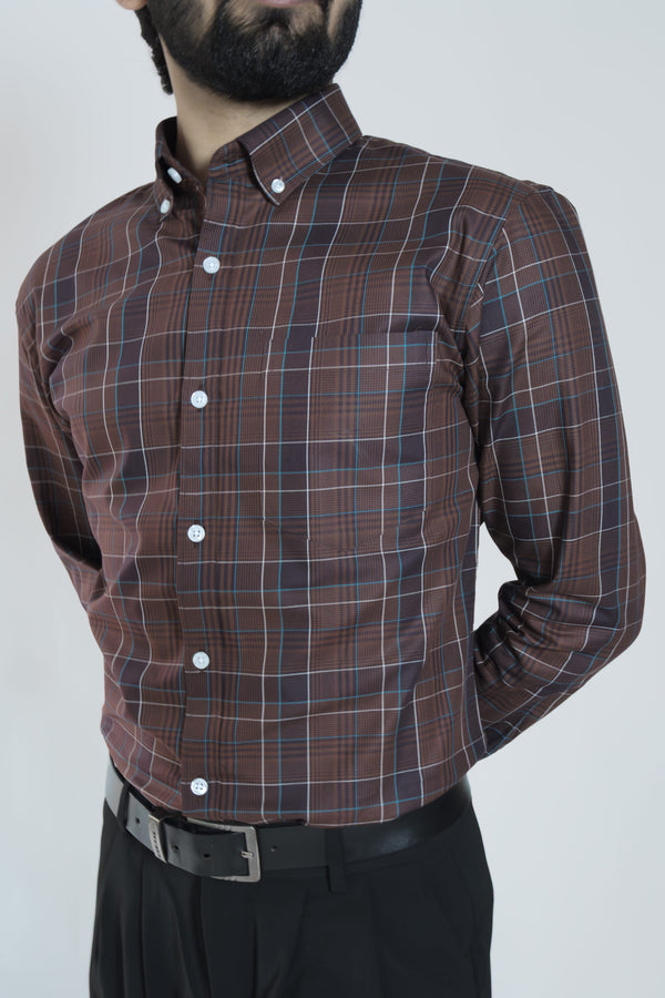 Coffee Brown Signature Twill Checks Shirt