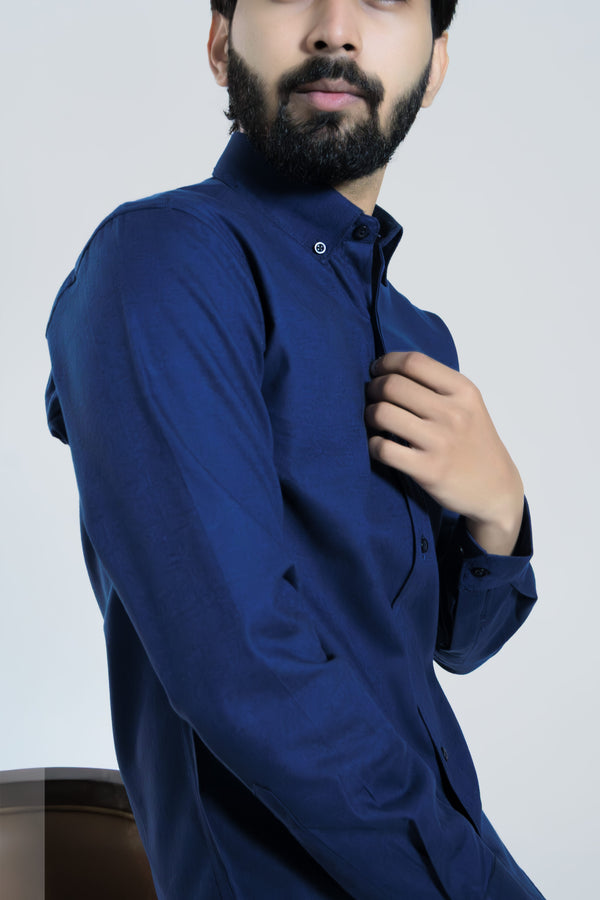 Navy Blue Cotton Oxford Shirt