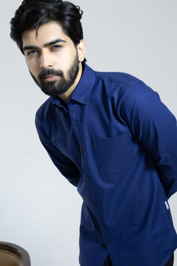 Navy Blue Cotton Oxford Shirt