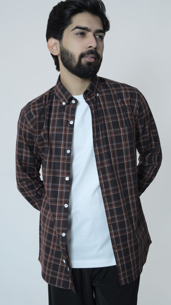 Brown and Black Signature Twill Checks Shirt