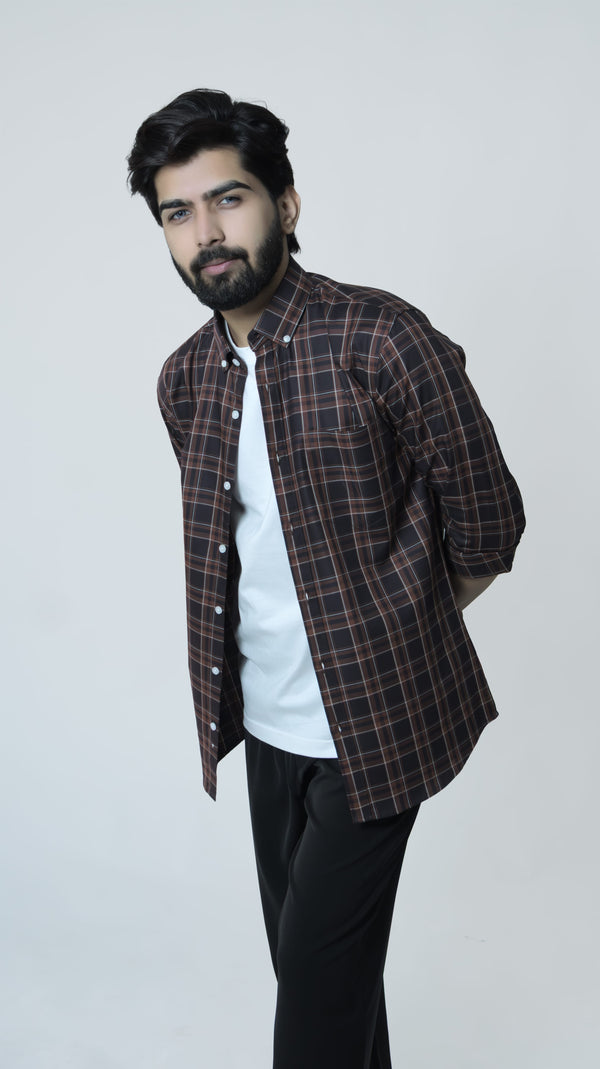 Brown and Black Signature Twill Checks Shirt