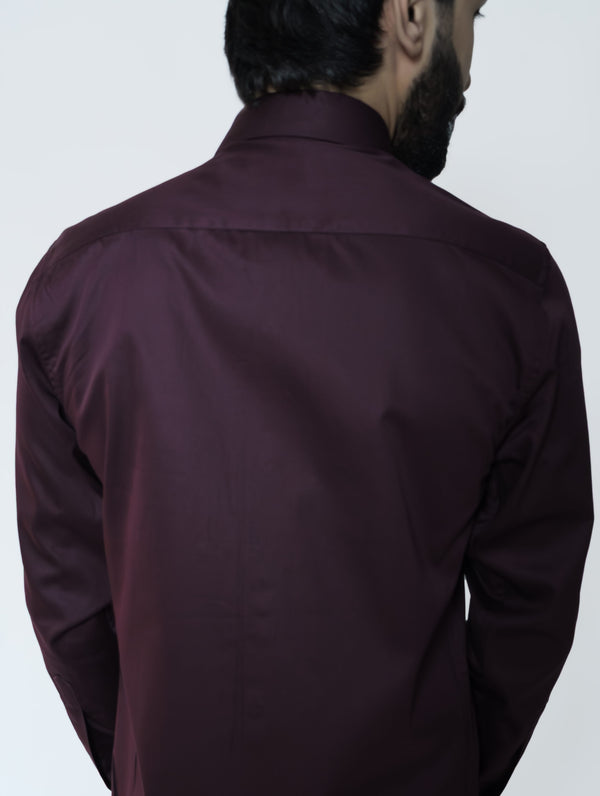 Wine Cotton Satin Shirt