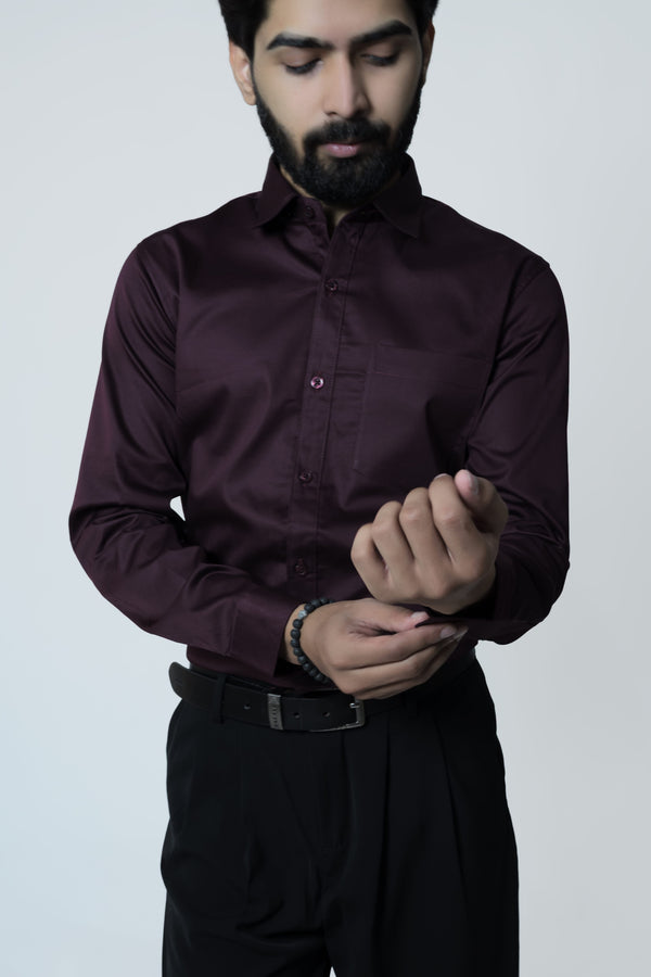Wine Cotton Satin Shirt