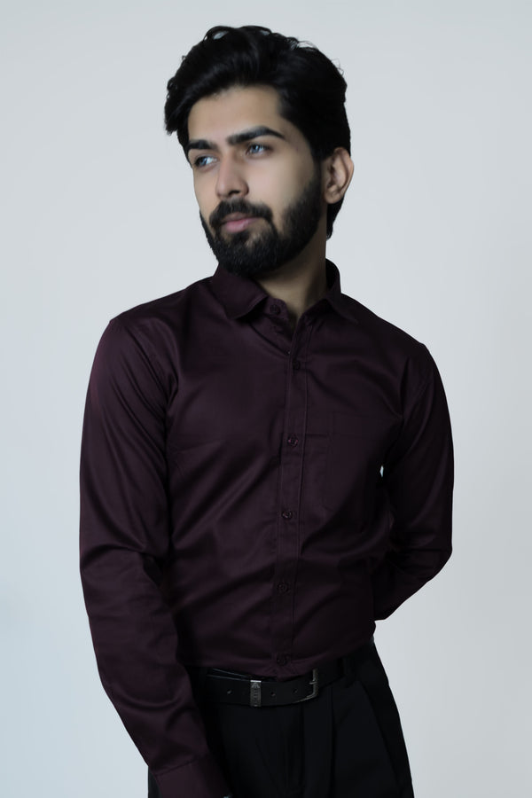 Wine Cotton Satin Shirt