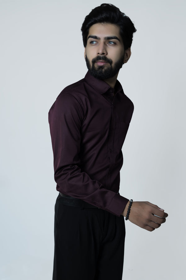 Wine Cotton Satin Shirt