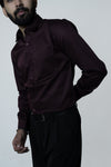 Wine Cotton Satin Shirt