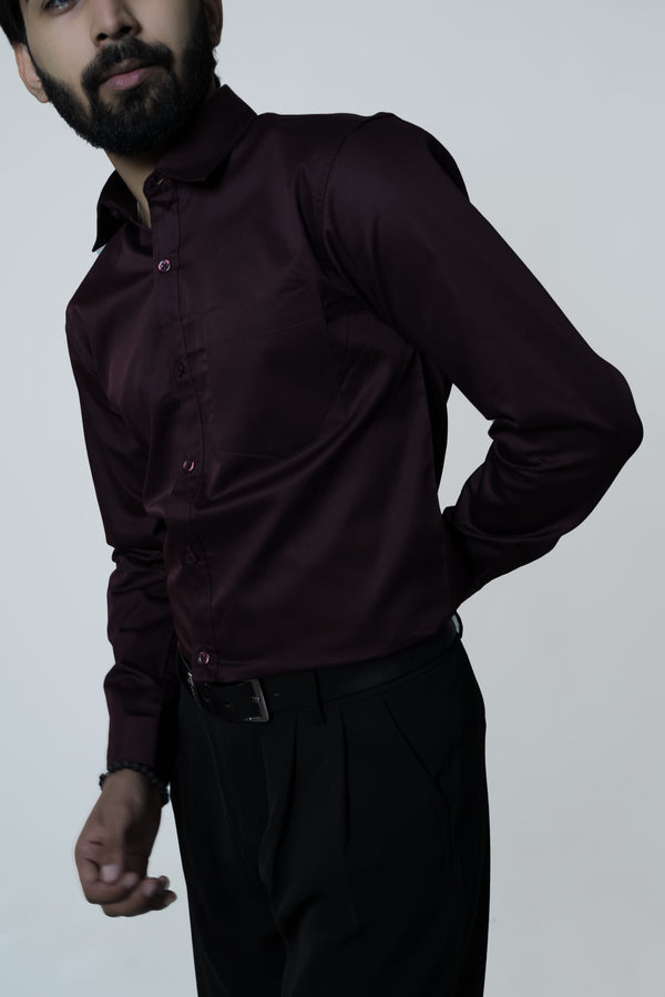 Wine Cotton Satin Shirt