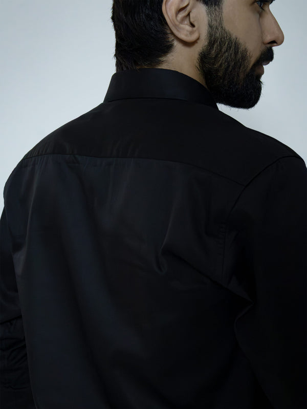 Black Cotton Satin Shirt