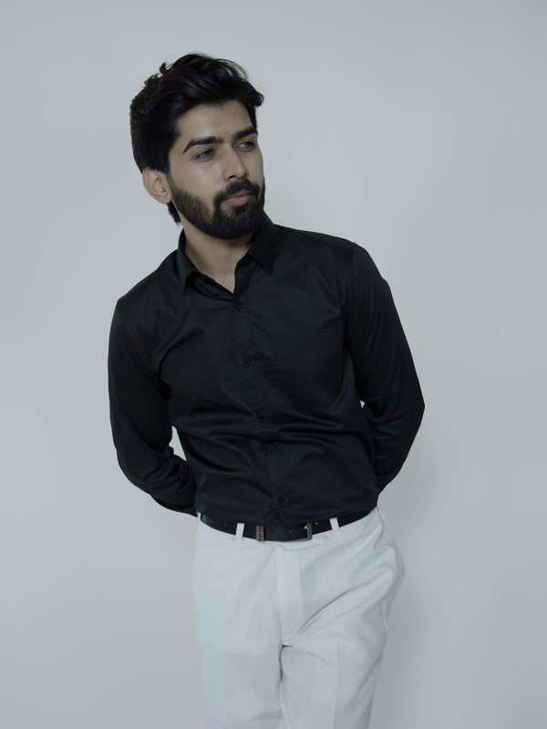 Black Cotton Satin Shirt