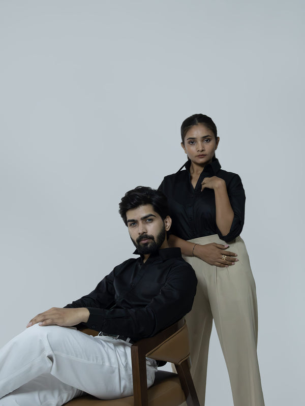 Black Cotton Satin Shirt