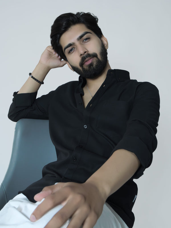 Black Cotton Oxford Shirt