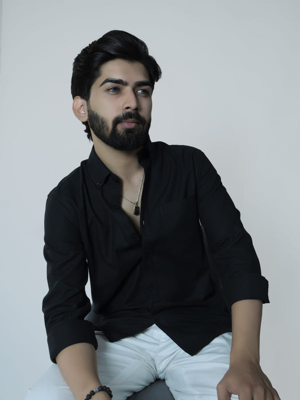 Black Cotton Oxford Shirt
